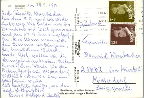 6785 - Spanien - Spain , Benidorm , Mehrbildkarte - gelaufen 1981