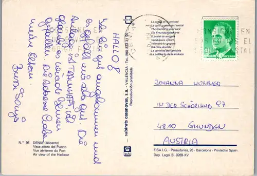 6786 - Spanien  - Spain , Denia , Alicante , Puerto , Port , Hafen - gelaufen 1989