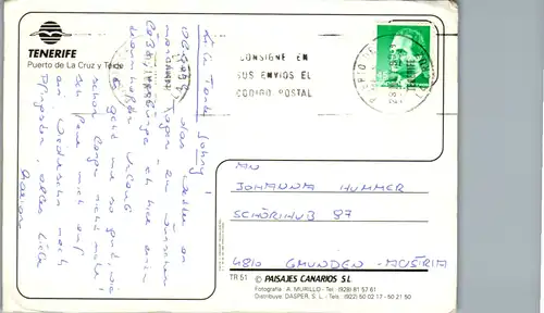 6787 - Spanien - Spain , Canarias , Tenerife , Teneriffa , Puerto de La Cruz y Teide - gelaufen 1990