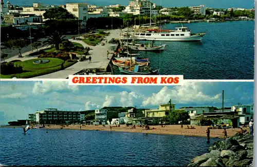 6792 - Griechenland - Greece , Kos , Port , Beach of Kardamena , Hafen , Strand - gelaufen 1983