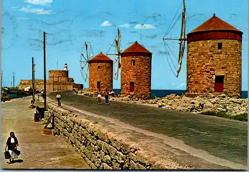 6799 - Griechenland - Greece , Rhodes , Rhodos , Die Mühlen , Windmühlen - gelaufen 1985