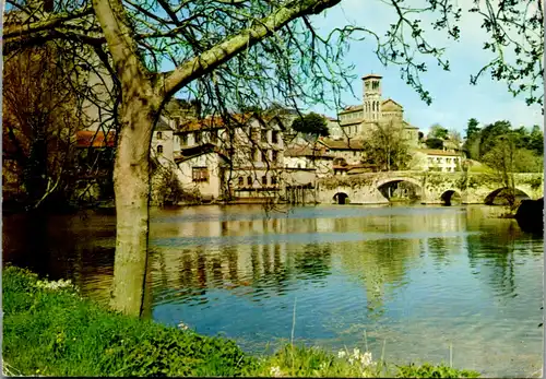 6818 - Frankreich - France , Clisson , Loire Atlantique , Eglise Notre Dame et le Pont sur la Sevre - gelaufen 1987