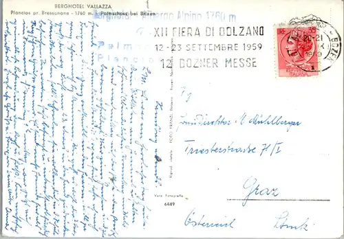 6927 - Italien - Plancios pr. Bressanone , Palmschloss bei Brixen , Berghotel Vallazza - gelaufen 1959