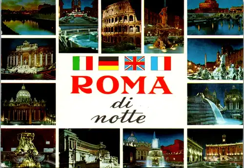 6945 - Italien - Roma di Notte , Rom , Mehrbildkarte - gelaufen 1985