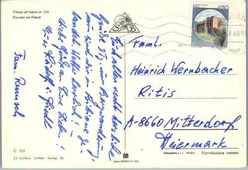 6956 - Italien - Klausen am Eisack , Chiusa all' Isarco - gelaufen 1986