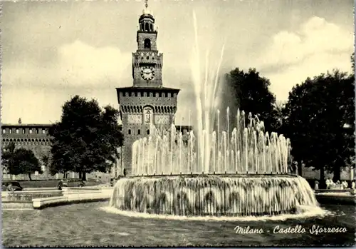 7013 - Italien - Milano , Mailand , Castello Sforzesco , Park of Sforza's Castle , Springbrunnen , Brunnen - nicht gelaufen