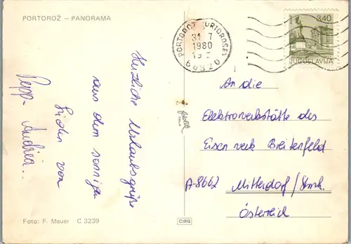 7031 - Slowenien - Portoroz , Panorama - gelaufen 1980