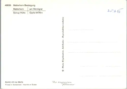 7063 - Schweiz - Matterhorn , am Hörnligrat , Solvay Hütte , Gipfel , Mehrbildkarte - nicht gelaufen