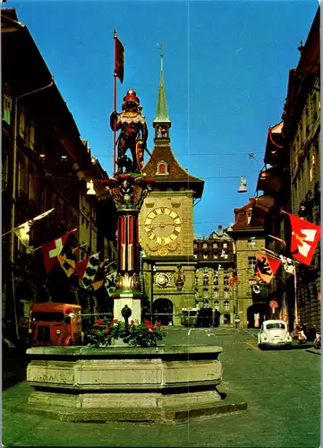 7066 - Schweiz - Bern , Zähringerbrunnen und Zeitglockenturm - nicht gelaufen