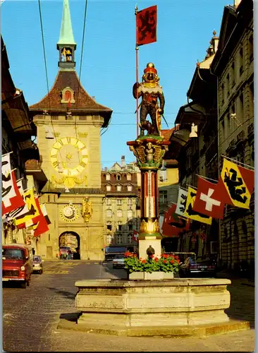 7067 - Schweiz - Bern , Zähringerbrunnen und Zeitglockenturm - nicht gelaufen
