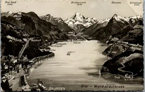 7077 - Schweiz - Vier Waldstättersee , Übersichtskarte - nicht gelaufen