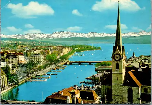 7084 - Schweiz - Zürich , Blick auf Fraumünster , See und Alpen - gelaufen 1967