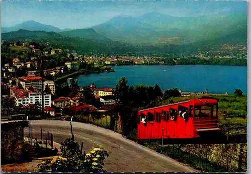 7109 - Schweiz - Lugano , Funicolare del Monte S. Salvatore e vista sulla citta , Zahnradbahn - nicht gelaufen