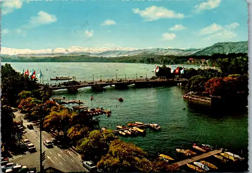 7112 - Schweiz - Zürich , Quaibrücke mit Alpen - gelaufen 1970