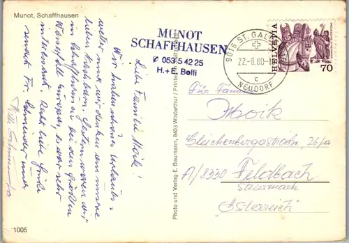 7113 - Schweiz - Munot , Schaffhausen - gelaufen 1980