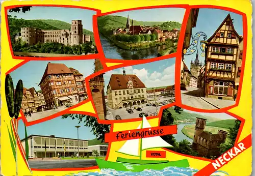 7143 - Deutschland - Neckar , Heidelberg , Neckargemünd , Bad Wimpfen , Mosbach , Heilbronn , Eberbach , Mehrbildkarte - nicht gelaufen