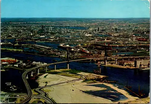 7149 - Deutschland - Hamburg , Blick über Köhlbrandbrücke und Hafen auf die Stadt - gelaufen 1977