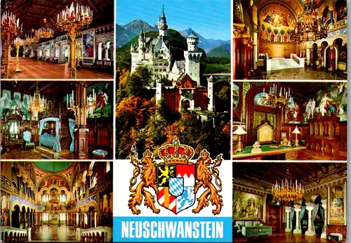 7179 - Deutschland - Neuschwanstein , Königsschloß , Sängersaal , Thronsaal , Schlafzimmer , Mehrbildkarte - nicht gelaufen