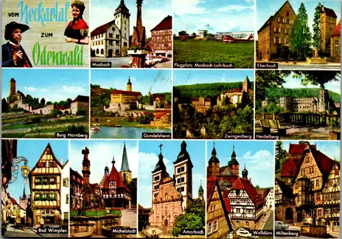 7207 - Deutschland - Vom Neckartal zum Odenwald , Mosbach , Gundelsheim , Zwingenberg , Mehrbildkarte - gelaufen 1982