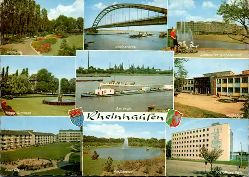 7211 - Deutschland - Rheinhausen , Neue City , Hallenbad , Krupp Brunnen , Parkweiher , Mehrbildkarte - nicht gelaufen