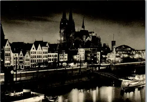 7213 - Deutschland - Köln am Rhein , Rheinufer mit Dom bei Nacht  - nicht gelaufen