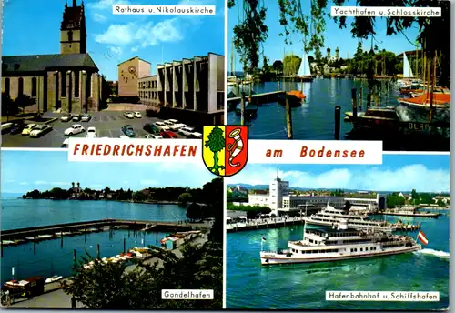 7257 - Deutschland - Friedrichshafen am Bodensee , Nikolauskirche , Yachthafen , Gondelhafen - gelaufen 1969