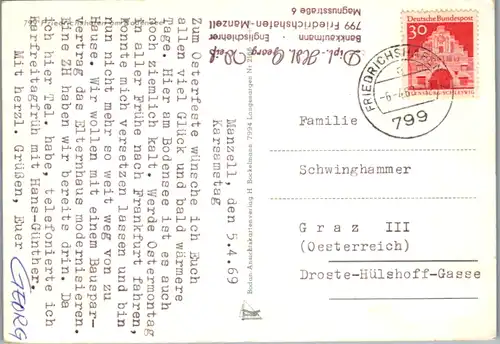 7257 - Deutschland - Friedrichshafen am Bodensee , Nikolauskirche , Yachthafen , Gondelhafen - gelaufen 1969