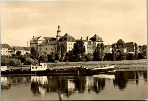 7279 - Deutschland - Coswig , Halle , Elbe mit ehem. Schloß , Schiff - gelaufen