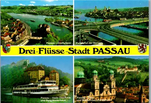 7306 - Deutschland - Passau , Ersttag Stempel , Dreiflüssestadt , Dreiflußeck , Veste Oberhaus , Burg Niederhaus , Walfahrtskirche Mariahilf - nicht gelaufen 1992