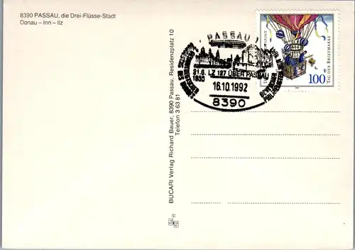 7308 - Deutschland - Passau , Ersttag Stempel , Dreiflüssestadt , Donau , Inn , Ilz - nicht gelaufen 1992