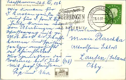 7309 - Schweiz - Stein am Rhein mit Burg Hohenklingen - gelaufen 1960