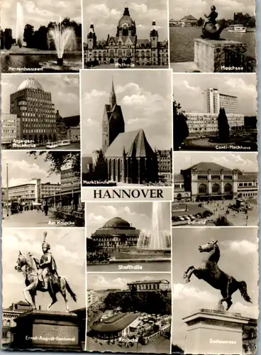 7317 - Deutschland - Hannover , Kröpcke , Bahnhof , Stadthalle , Mehrbildkarte - gelaufen 1958