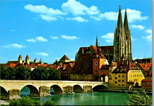 7355 - Deutschland - Regensburg , Steinerne Brücke und Dom St. Peter - nicht gelaufen