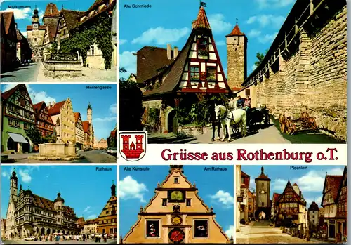 7369 - Deutschland - Rothenburg ob der Tauber , Markusturm , Herrengasse , Rathaus , Mehrbildkarte - nicht gelaufen