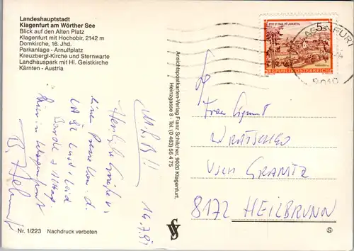 7439 - Kärnten - Klagenfurt , Alter Platz , Hochobir , Arnulfplatz , Kreuzbergl Kirche , Mehrbildkarte - gelaufen 1992