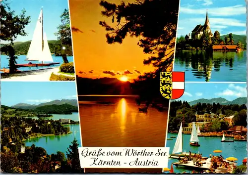 7440 - Kärnten - Wörther See , Maria Wörth , Pörtschach , Velden , Sonnenuntergang , Mehrbildkarte - gelaufen 1982