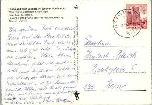 7449 - Kärnten - Völkermarkt , Eberndorf , Eisenkappel , Unterburg , Turnersee , Petzenberglift , Bleiburg , Mehrbildkarte - gelaufen 1973