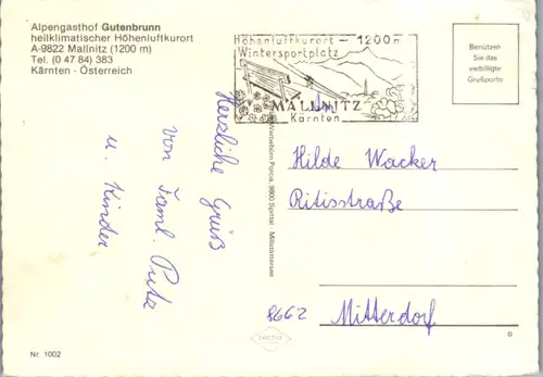 7493 - Kärnten - Mallnitz , Alpengasthof Gutenbrunn - gelaufen