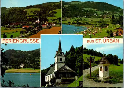 7518 - Kärnten - St. Urban am Urbansee , Strandbad , Schloß Bach. Gotische Kirche , Bildstock Simonhöhe - gelaufen 1985