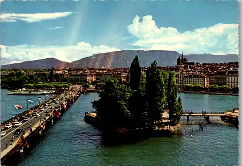 7526 - Schweiz - Geneve , Genf , L'lle Rousseau et le Pont du Mont Blanc - nicht gelaufen