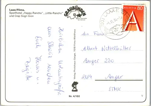 7528 - Schweiz - Laax , Flims , Hotel Happy Rancho , Little Rancho und Crap Sogn Gion - gelaufen 1994