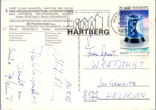 7557 - Steiermark - Hartberg , Ring Gesundheitszentrum , Schönheitsfarm , Bad Waltersdorf - gelaufen 1993