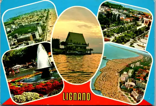 7634 - Italien - Lignano Sabbiadoro , la spiaggia , la Chiesa , la fontana , tramonto in darsena - gelaufen