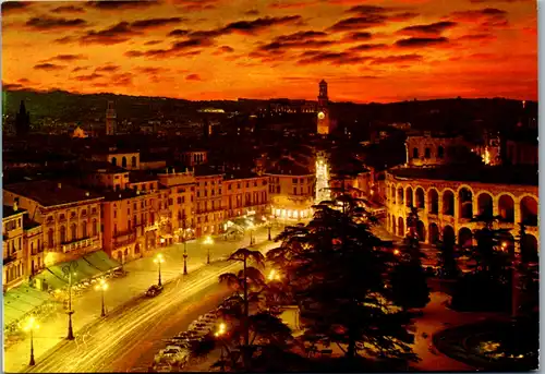 7654 - Italien - Verona , Notturno , Piazza Bra - gelaufen 1993
