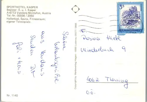 7725 - Vorarlberg - Vandans , Sport Hotel Kasper , Montafon - gelaufen 1983