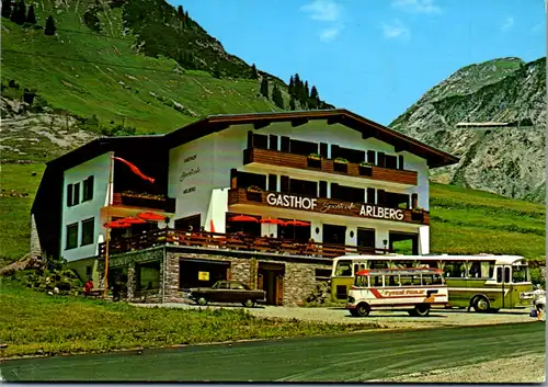7742 - Vorarlberg - Stuben am Arlberg , Gasthof Sportcafé Arlberg , Hans Lassnig , Bus - gelaufen