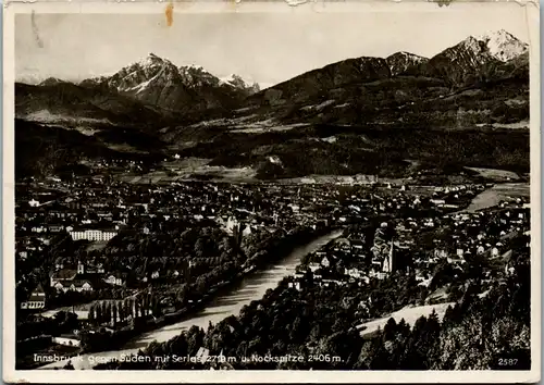7751 - Tirol - Innsbruck gegen Süden mit Serles und Nockspitze - gelaufen 1938