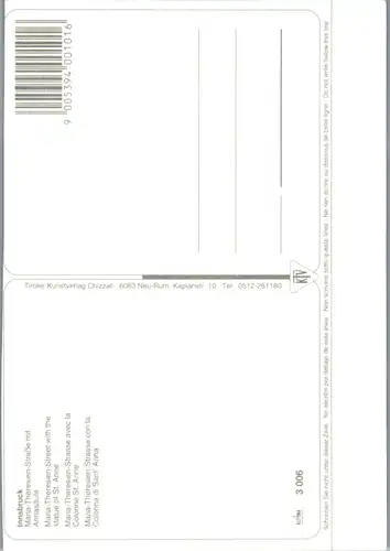 7787 - Tirol - Innsbruck , Maria Theresien Straße mit Annasäule - nicht gelaufen