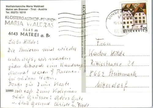 7793 - Tirol - Matrei am Brenner , Wallfahrtskirche Maria Waldrast - gelaufen 1984