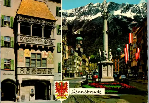 7821 - Tirol - Innsbruck , Goldenes Dachl , Annasäule gegen die Nordkette - gelaufen 1980